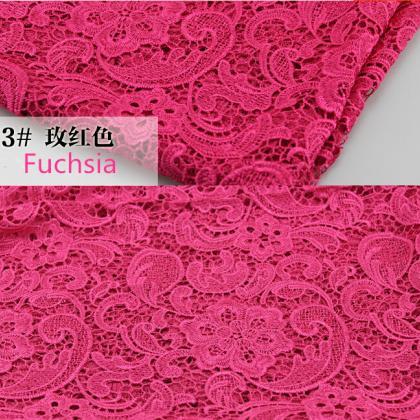 Fuchsia Color Embroidered Cord Venice Lace Fabric..