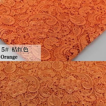 Orange Color Embroidered Cord Lace Fabric For..