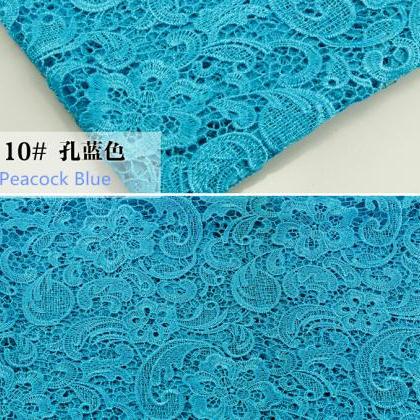 Turquoise Color Embroidered Cord Lace Fabric For..