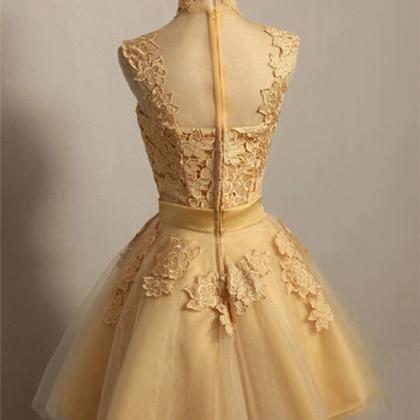 Short Lace Gold Bridesmaid Dress For Weddings High..
