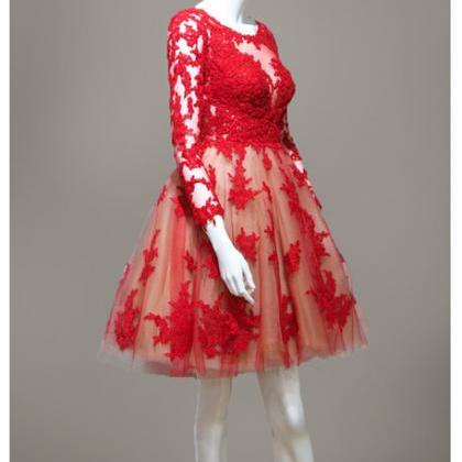 Red Lace Short Homecoming / Prom Dress With Long..