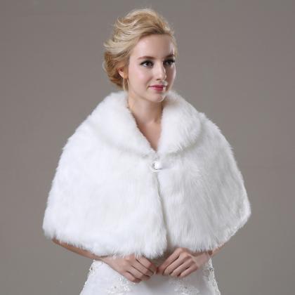 White Artificial Fur Fur Wrap Bridal Faux Fur Cape..