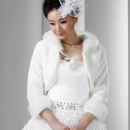 White Artificial Fur Bolero With Sleeves Women..