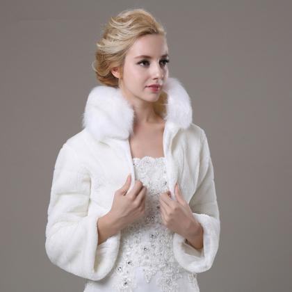 White Artificial Fur Bolero With Long Sleeves..