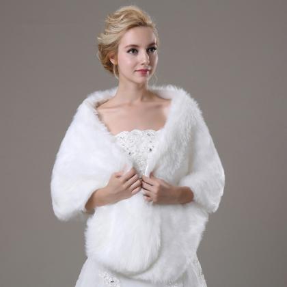 White Artificial Fur Fur Wrap Elegant Women Faux..