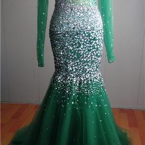 Luxurious Sparkling Beading Dark Green Prom Dress..