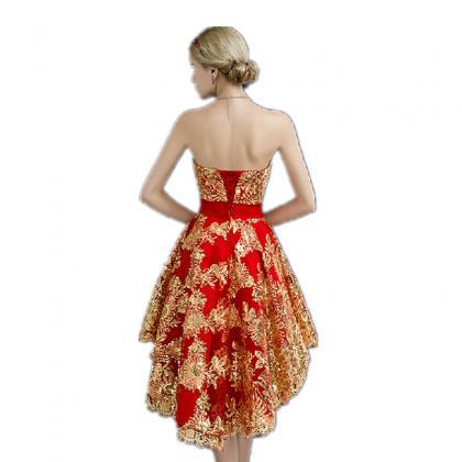 Short Red Satin Dress For Homecoming Prom With..