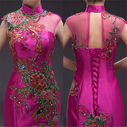 Chinese Style Satin Women Formal Dress With Flower..
