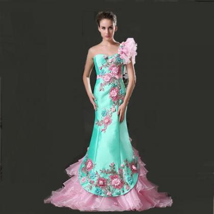Chic Turquoise Pink Mermaid Women Formal Dress..