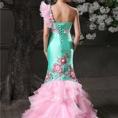 Chic Turquoise Pink Mermaid Women Formal Dress..