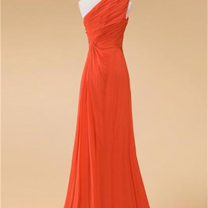 Orange One Shoulder Bridesmaid Dress A Line..