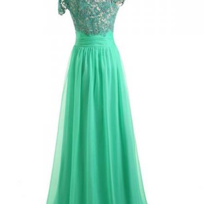 Long Green Chiffon Lace Bridesmaid Dress A Line..