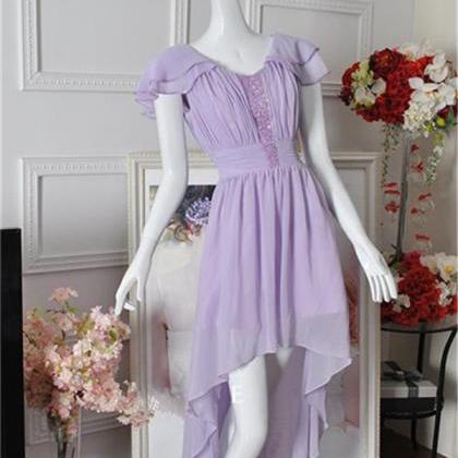 Dipped Hem Lilac Bridesmaid Dress With Beads Cap..
