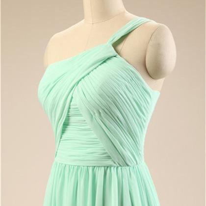 Long Mint Bridesmaid Dress One Shoulder A Line..