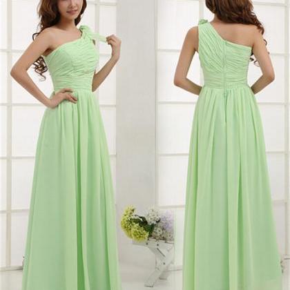 Long Mint Green Bridesmaid Dress One Shoulder A..