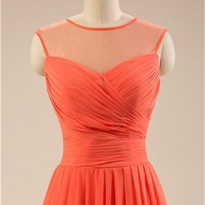 Red-orange Short Bridesmaid Dress Sheer Neckline..