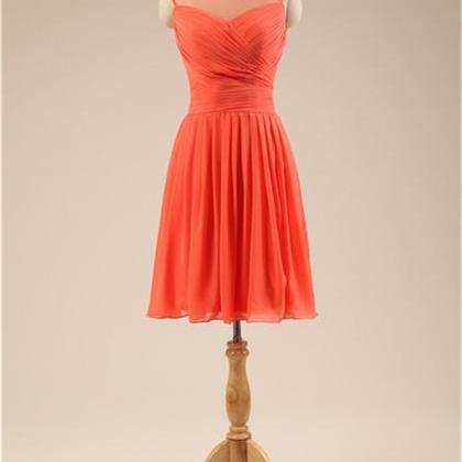 Red-orange Short Bridesmaid Dress Sheer Neckline..