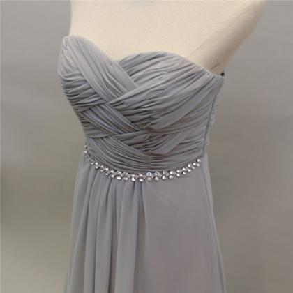 Long Silver Chiffon Bridesmaid Dress With Beads..