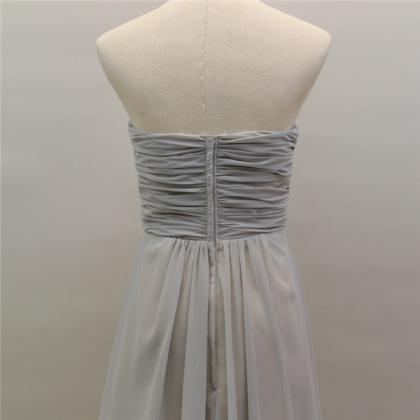 Long Silver Chiffon Bridesmaid Dress With Beads..