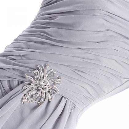 Pleated Silver Chiffon Short Party Dress Strapless..