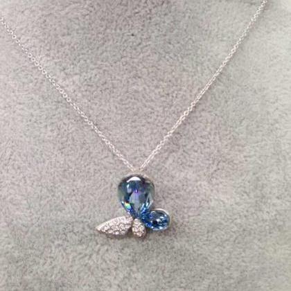 Chic Silver Women Pendant Necklace With Blue..