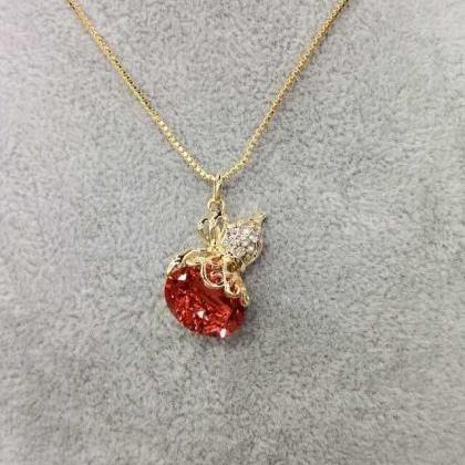 Gorgeous Alloy Gold Pendant Necklace With Red..