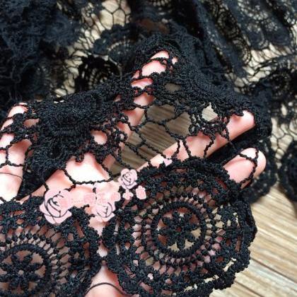 Guipure Lace Black Cord Lace Fabric For Women..