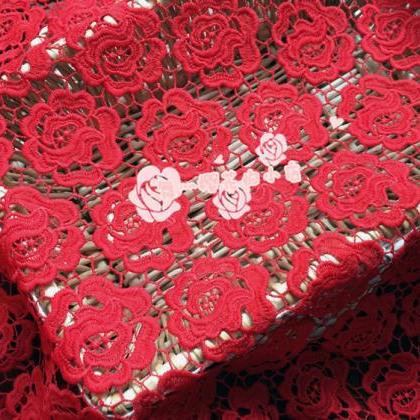 Flower Pattern Guipure Lace Red Cord Lace Fabric..