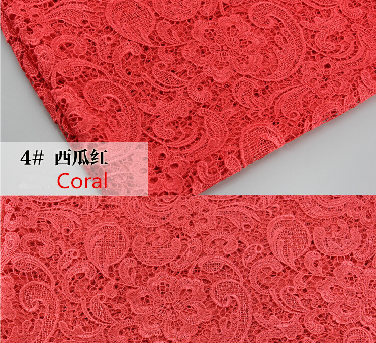 Coral Color Embroidered Cord Venice Lace Fabric For Women Dresses Water Soluble Guipure Lace 120 Cm Width