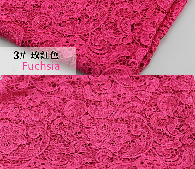 Fuchsia Color Embroidered Cord Venice Lace Fabric For Women Dresses Water Soluble Guipure Lace 120 Cm Width