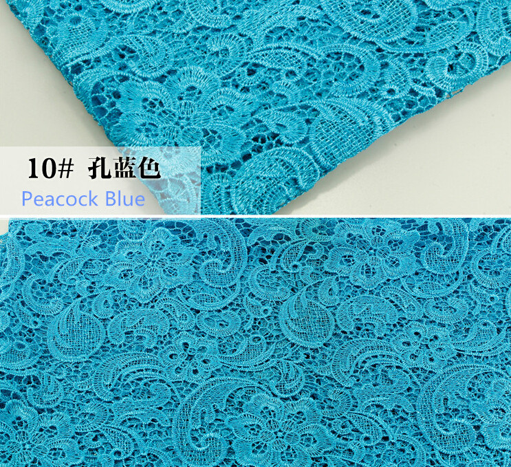 Turquoise Color Embroidered Cord Lace Fabric For Women Dresses Water Soluble Guipure Lace 120 Cm Width