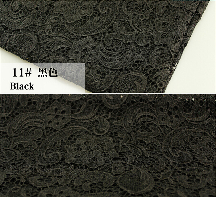 Black Embroidered Cord Lace Fabric For Women Dresses Water Soluble Guipure Lace 120 Cm Width