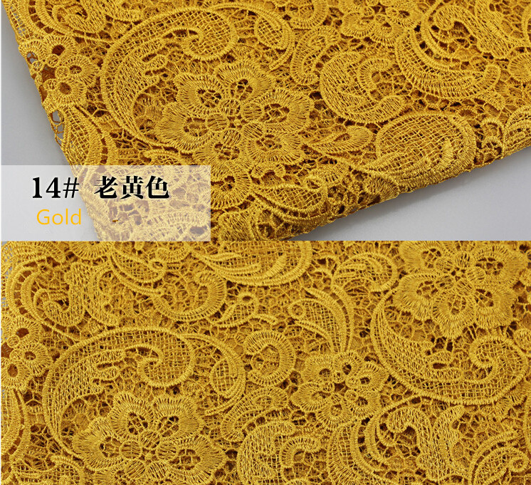 Gold Color Cord Lace Fabric For Women Dresses Water Soluble Guipure Lace 120 Cm Width