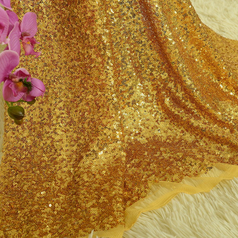 Gold Metallic Embroidery Sequin Lace Fabric For Women Wear 48 Inch Width Sold At Yard