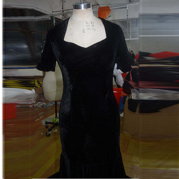 Stretch Black Velvet Evening Dress With Short Sleeves Short Tail Mermaid Long Women Formal Gown Winter Party Dress Custom Made
