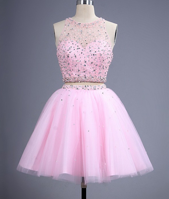 Sexy Open Back Hot Pink Beaded Cute homecoming prom dresses, CM0014