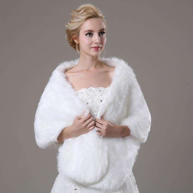 White Artificial Fur Fur Wrap Elegant Women Faux Fur Shawl For Weddings