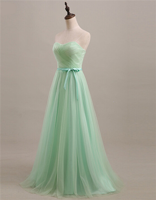 Long Mint Color Bridesmaid Dress A Line Sweetheart Neckline Tulle Women Wedding Party Dress Lace-up Closure Custom Made