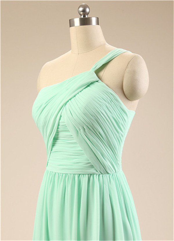 Long Mint Bridesmaid Dress One Shoulder A Line Pleated Chiffon Women Wedding Party Dress Formal Gown Custom Made