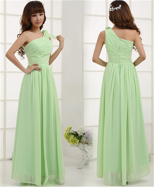 Mint Green Pleated Long Bridesmaid Dress
