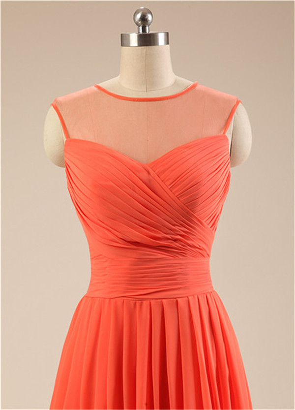 Red-orange Short Bridesmaid Dress Sheer Neckline Keyhole Back Knee Length Chiffon Women Wedding Party Dress Custom Made