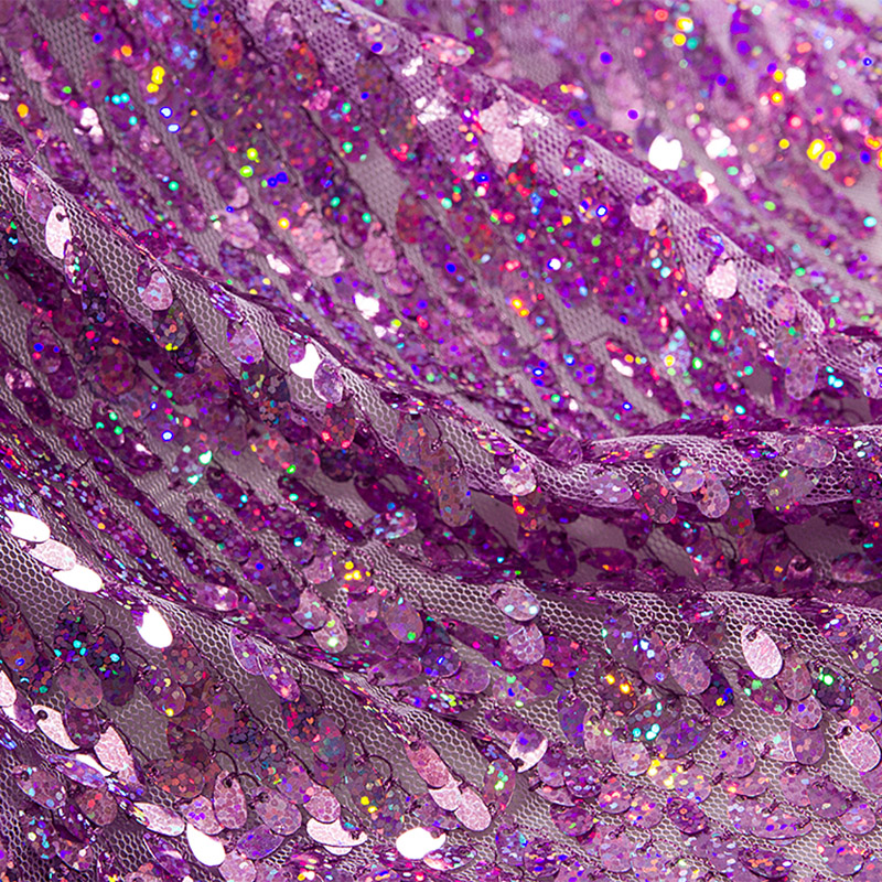 Metallic Purple Laser Sequin Lace Fabric For Women Dress 48 Inch Width Sold At Yard