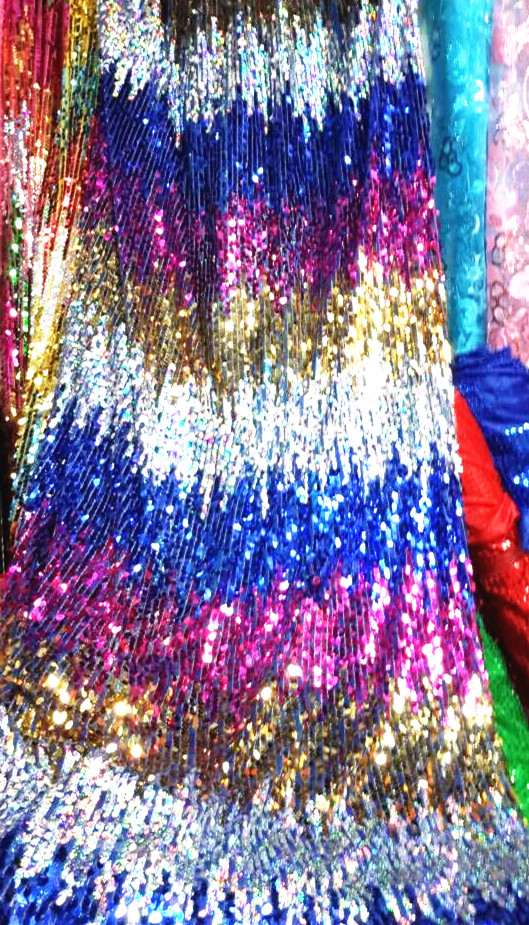 Sparkling Multi-color Metallic Embroidery Sequin Lace Fabric For Women Dress 48 Inch Width Sold At Yard In Gold+silver+royal Blue+fuchsia
