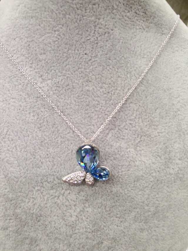 Chic Silver Women Pendant Necklace With Blue Stones Fashion Jewelry