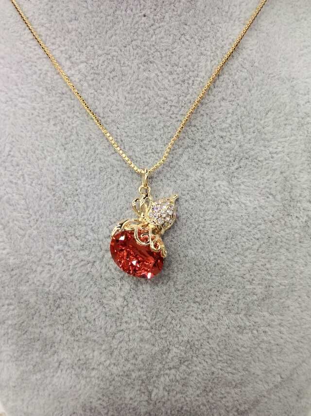 Gorgeous Alloy Gold Pendant Necklace With Red Stones Fashion Jewelry