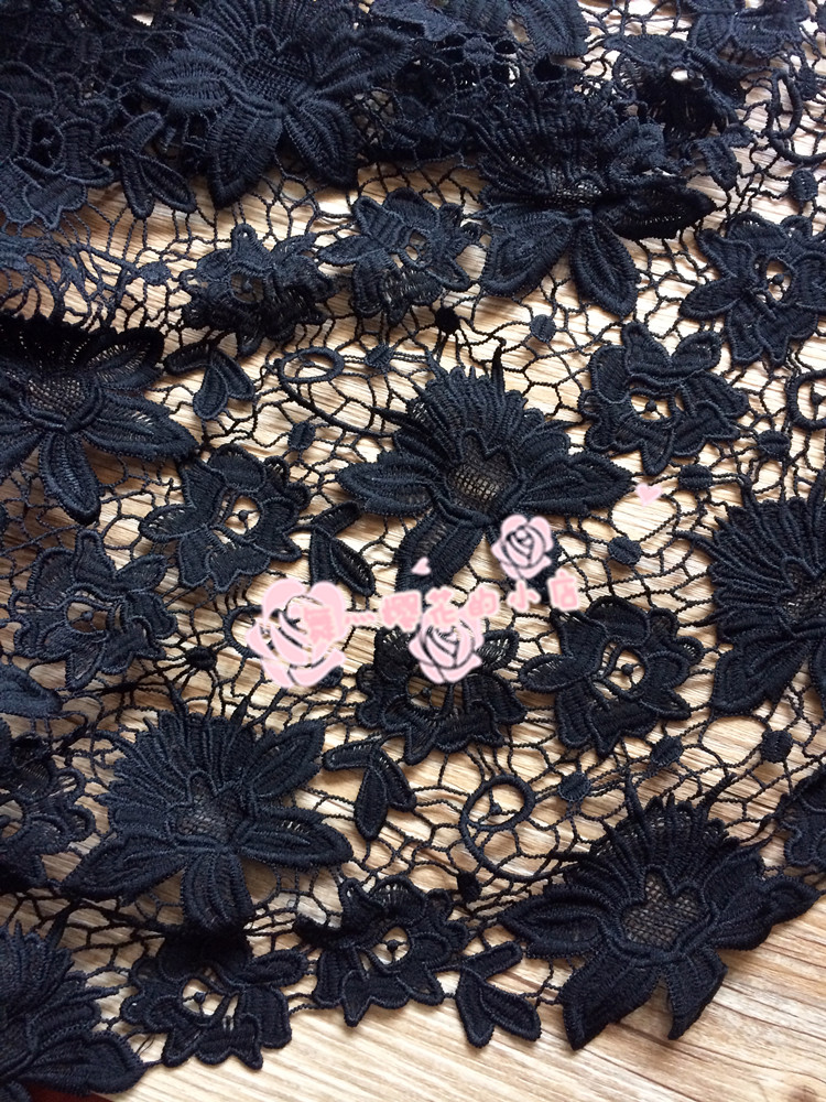 Flower Pattern Guipure Lace Black Cord Lace Fabric 47/48 Inch Width Sold At Yard