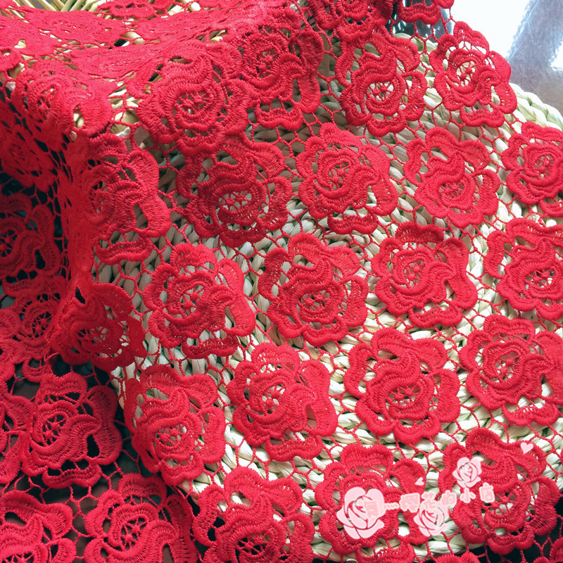 Flower Pattern Guipure Lace Red Cord Lace Fabric Use For Women Clothing 47/48 Inch Width Sold At Yard