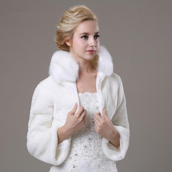 White Artificial Fur Bolero With Long Sleeves Women Faux Fur Winter ...